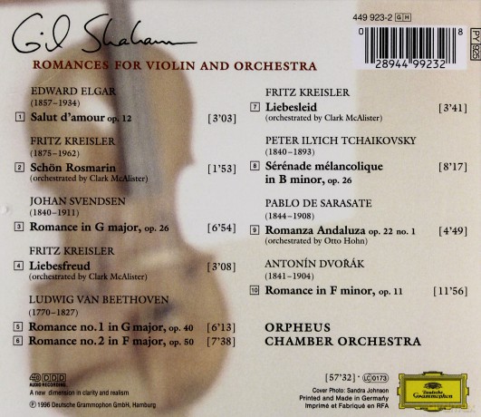 Shaham: Romances For Violin And Orchestra [CD]