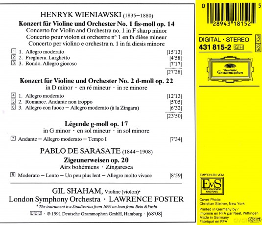 Shaham: Wieniawski:Violin Concertos [CD]