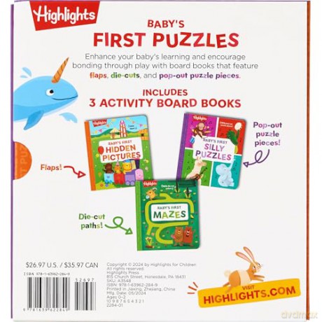 Baby's First Puzzle Books - Interactive Board Books for Babies and Toddlers, 3 Fun Activity Books with Foam Puzzle Pieces, Mazes, Silly Scenes for Play Time (Highlights Baby's First Puzzle) - Highlights [KSIĄŻKA]