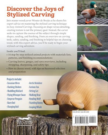 Easy Animal Carvings: Simple, Stylized, Step-by-Step Wolves, Whales, Birds, Bears, and More - Wouter de Bruijn [KSIĄŻKA]