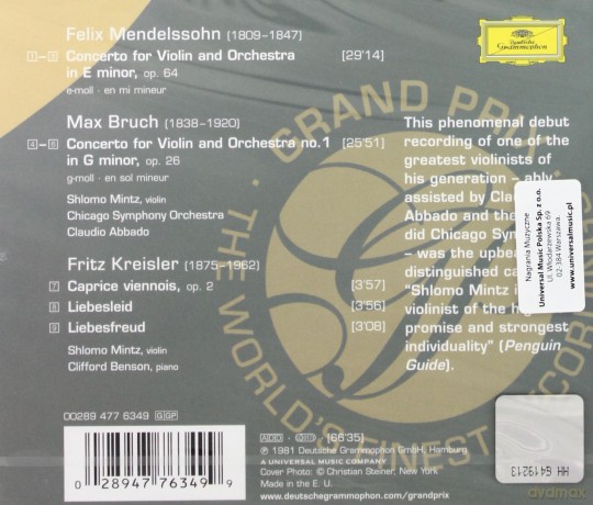 Shlomo Mintz: Mendelssohn,Bruch:Violin Conc. Grand Pri [CD]