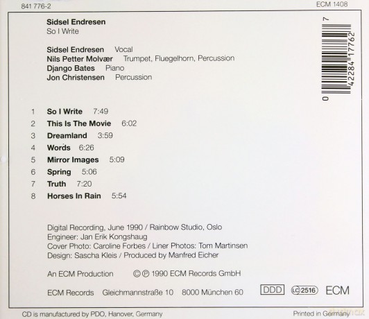 Sidsel Endresen: So I Write [CD]