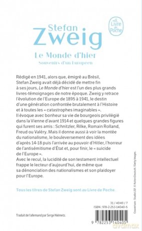 Le Monde d'Hier: Souvenirs d'un Européen - Stefan Zweig [KSIĄŻKA]