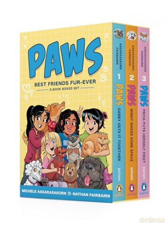 PAWS: Best Friends Fur-Ever Boxed Set (Books 1-3): Gabby Gets It Together, Mindy Makes Some Space, Priya Puts Herself First (A Graphic Novel Boxed Set) (Paws - Best Friends Fur-ever, 1-3) - Nathan Fairbairn [KOMIKS]
