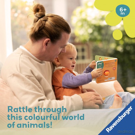 Ravensburger Play+ Ready, Steady, Shake: First Animals - Infant and Baby Sensory Book - Toddler Activity and Development Gifts - 6 Months+ - Dynamo Limited [KSIĄŻKA]