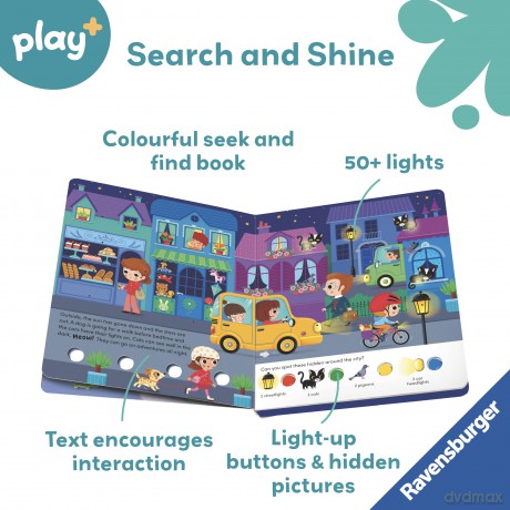 Ravensburger Play+ Search and Shine In The Night - Infant Sensory Book - Toddler Activity and Development Gifts - 24 Months+ (2 Years): Light-up, seek and find - Sandra Grimm [KSIĄŻKA]