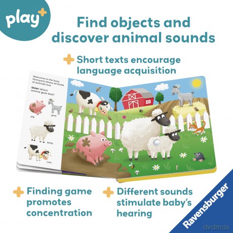 Ravensburger Play+ Shh... Who's There - Baby Animals - My First Look and Find Baby Sensory Book - Toddler Activity and Development Gifts - 12 Months+ (1 Year): Search and find - Dynamo Limited [KSIĄŻKA]
