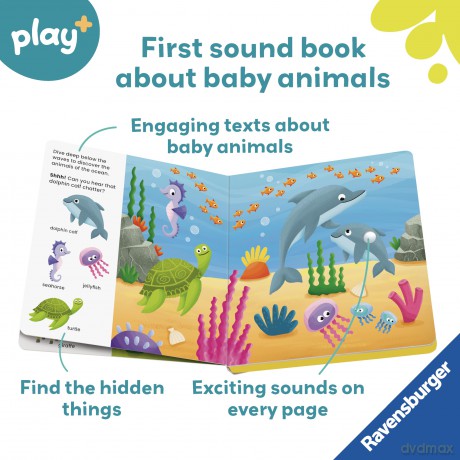 Ravensburger Play+ Shh... Who's There - Baby Animals - My First Look and Find Baby Sensory Book - Toddler Activity and Development Gifts - 12 Months+ (1 Year): Search and find - Dynamo Limited [KSIĄŻKA]