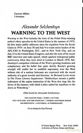 Warning To The West - Aleksandr Solzhenitsyn [KSIĄŻKA]