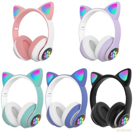 Słuchawki z uszami i łapkami świecące na bluetooth