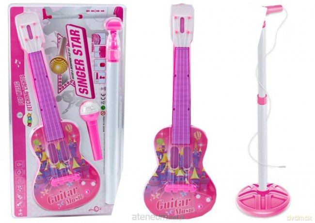 Gitara elektryczna z mikrofonem różowa