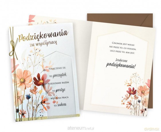 Karnet podziękowania za współpracę kwiatki