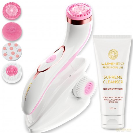 Szczoteczka Brush PRO LUMINEO 4 końcówki + żel do skóry wrażliwej różowa