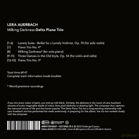 Delta Piano Trio: Lera Auerbach: Milking Darkness [CD]