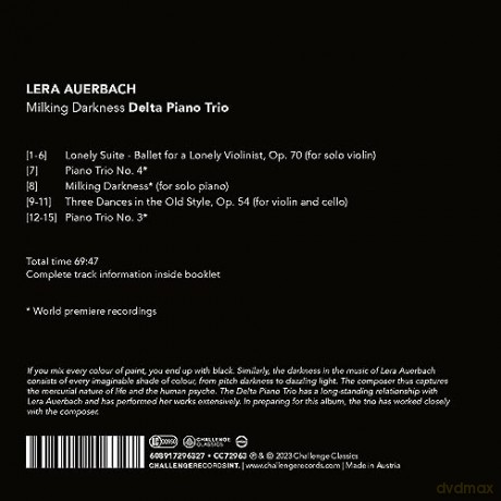 Delta Piano Trio: Lera Auerbach: Milking Darkness [CD]