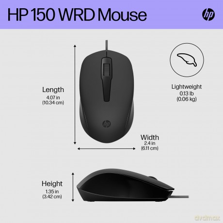 HP - 150 Wired Mouse, Black