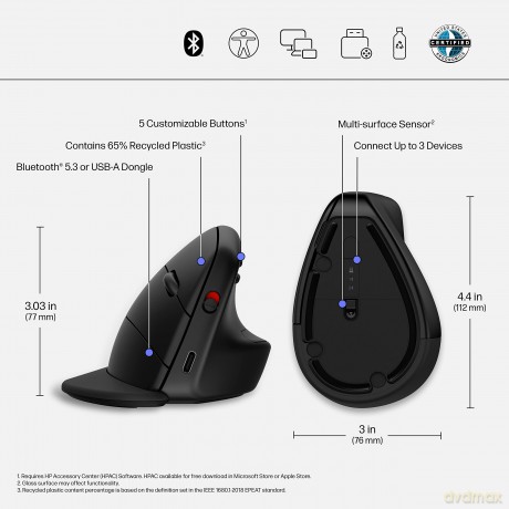 HP - 920 Ergonomic Vertical Wireless Mouse