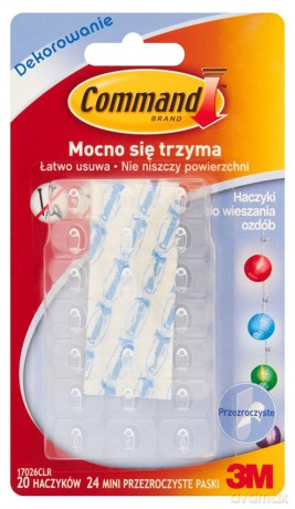 Haczyki do wieszania ozdób Command transparentne 20 szt.