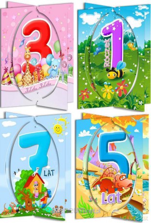 Karnet przestrzenny urodziny 1-8 lat 25 szt. mix [GADŻET]
