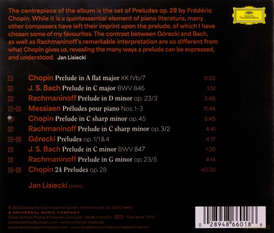 Jan Lisiecki: Preludes: Chopin, Bach, Rachmaninov, Messiaen, Gorecki [CD]
