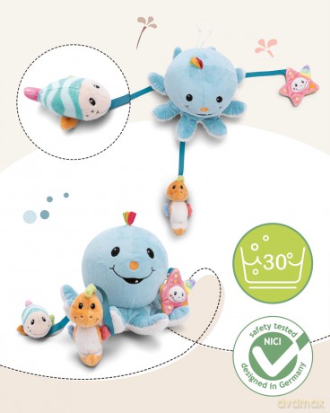 NICI Bathing soft toy octopus Octily 18x14cm incl. 3 figurines in gift box 23,5x17x13,5cm