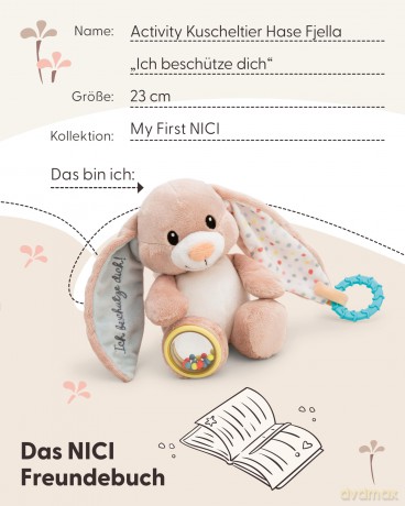 NICI Activity soft toy bunny Fjella Ich beschütze dich 23cm on header card