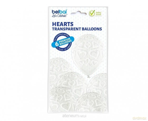 Balony transparentne serca 30,5cm 6szt