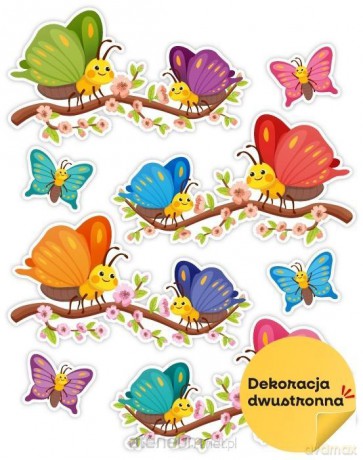 Dekoracja wiosenna - Motylki na gałęzi 8el