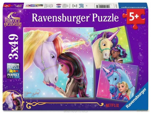 RAVENSBURGER 3x49 Unicorn Academy [PUZZLE]