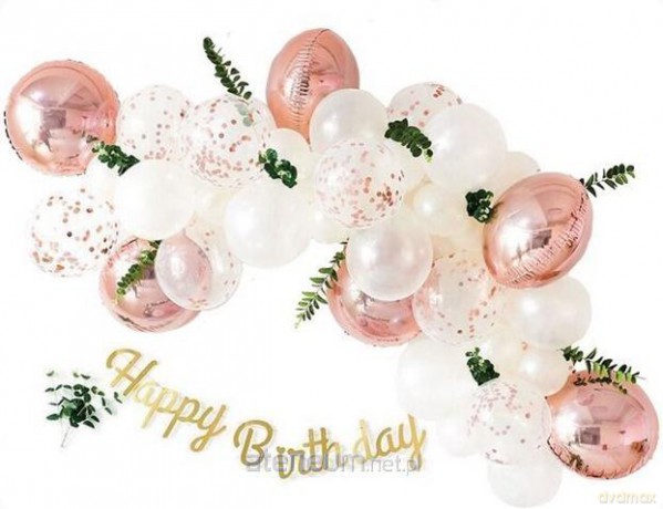 Zestaw balonów Happy Birthday różowe złoto 36el