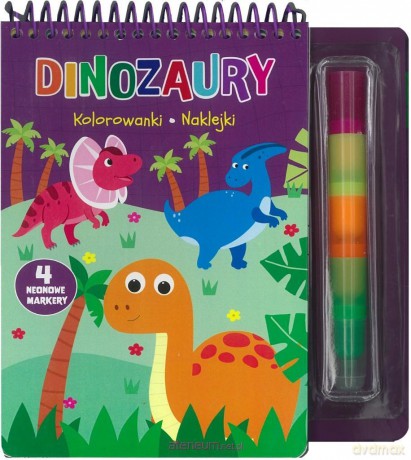 Dinozaury. Kolorowanki naklejki 4 neonowe markery [KSIĄŻKA]