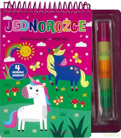 Jednorożce. Kolorowanki naklejki 4 neonowe markery [KSIĄŻKA]
