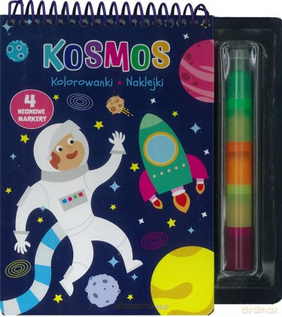 Kosmos. Kolorowanki, naklejki, 4 neonowe markery [KSIĄŻKA]