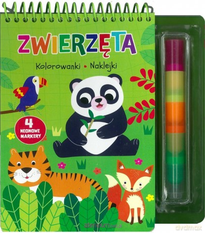 Zwierzęta. Kolorowanki naklejki 4 neonowe markery [KSIĄŻKA]