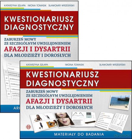 Kwestionariusz diagnostyczny zaburzeń mowy ze szczególnym uwzględnieniem afazji i dysartrii dla młodzieży i dorosłych Materiały do badania i arkusz diagnostyczny - Katarzyna Szłapa, Iwona Tomasik, Sławomir Wrzesiński [KSIĄŻKA]