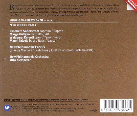 Soderstrom/Klemperer/Hoffgen/New Phil Or: Groc-Missa Solemnis [CD]