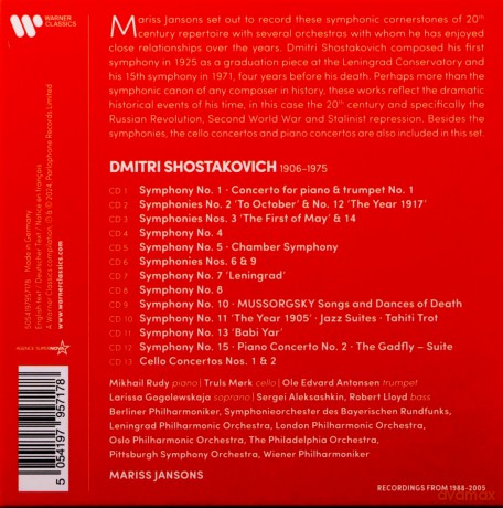 Mariss Jansons: Shostakovich: Complete Symphonies / Cello Concertos & Piano Concertos [13CD]