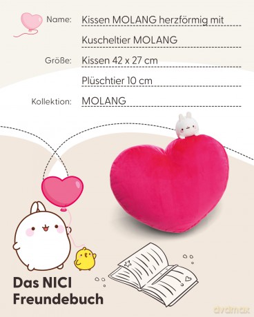NICI Poduszka w kształcie z serca z mini Molang 42x27 cm