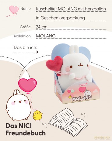 NICI Przytulanka MOLANG z balonem w kształcie serca 24 cm