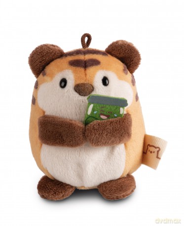NICI mymochi przytulanka Tygrys Tiggy z kostiumem hamburgera i słoikiem ogórków 8cm z zawieszką