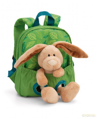 NICI Backpack with soft toy 21x26 cm rabbit 25 cm green