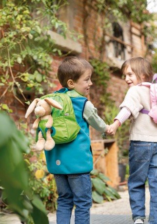 NICI Backpack with soft toy 21x26 cm rabbit 25 cm green