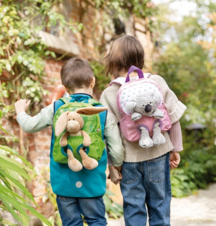 NICI Backpack with soft toy 21x26 cm rabbit 25 cm green