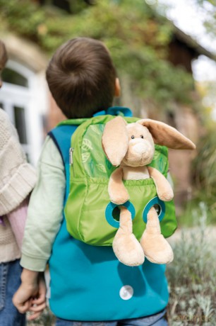 NICI Backpack with soft toy 21x26 cm rabbit 25 cm green