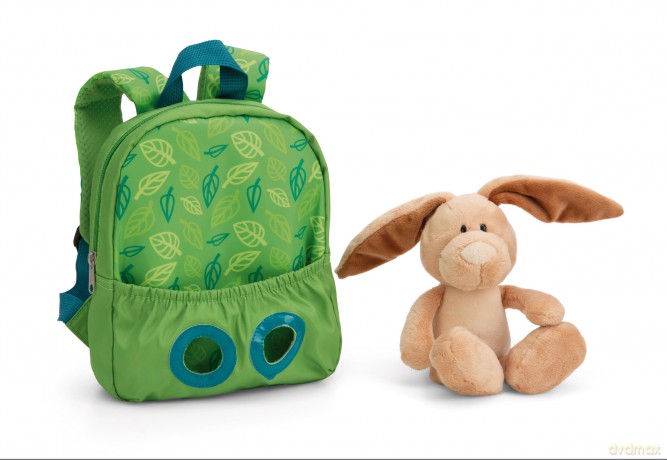 NICI Backpack with soft toy 21x26 cm rabbit 25 cm green