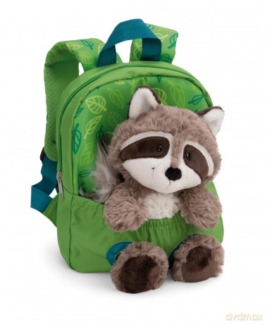 NICI Backpack with soft toy 21x26 cm raccoon 25 cm green