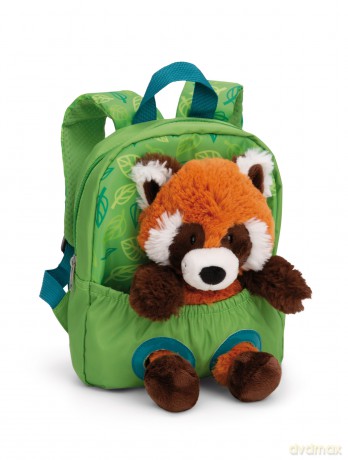 NICI Backpack with soft toy 21x26 cm red panda 25 cm green