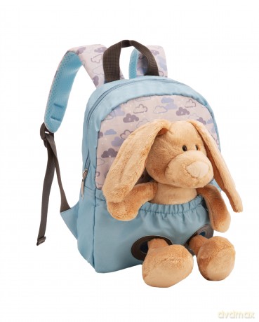 NICI Backpack with soft toy 21x26 cm rabbit 25 cm light blue