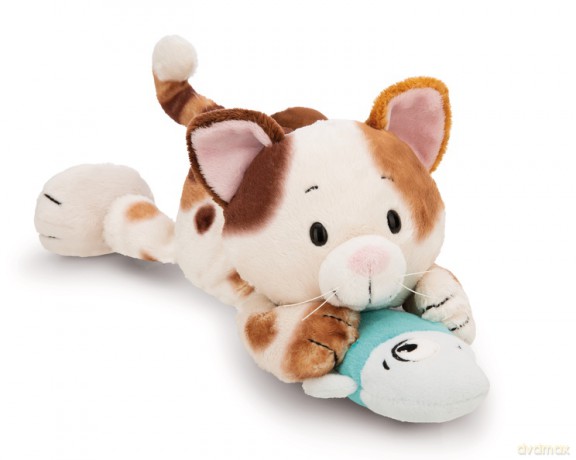 NICI Przytulanka kotek calico (trikolor) z rybką 30 cm leżący