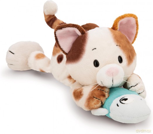 NICI Przytulanka kotek calico (trikolor) z rybką 30 cm leżący